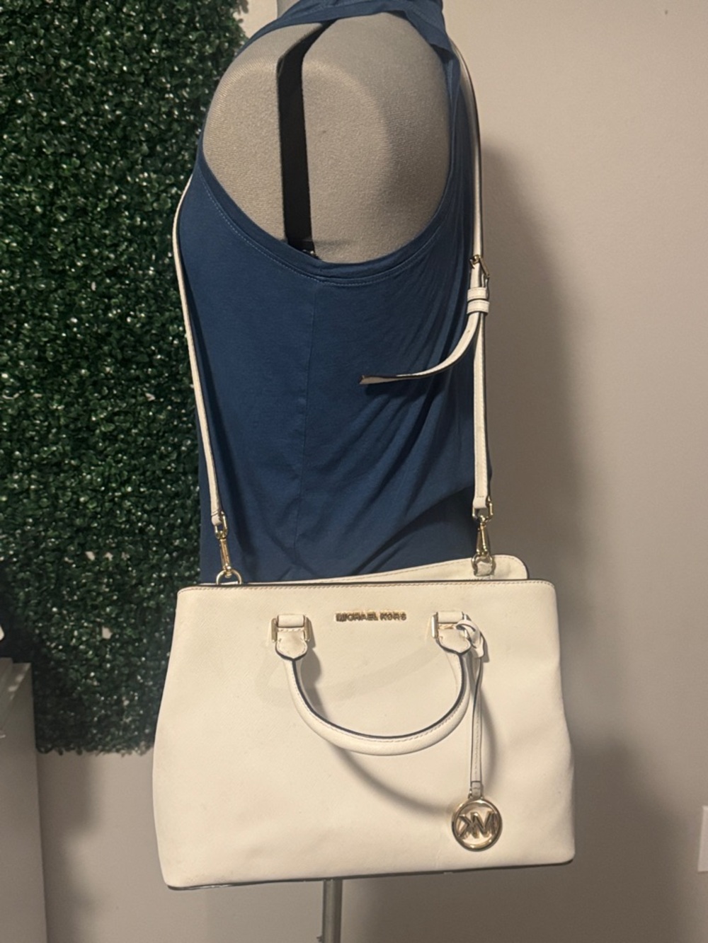 Michael Kors White Saffiano Leather Satchel with Gold Hardware